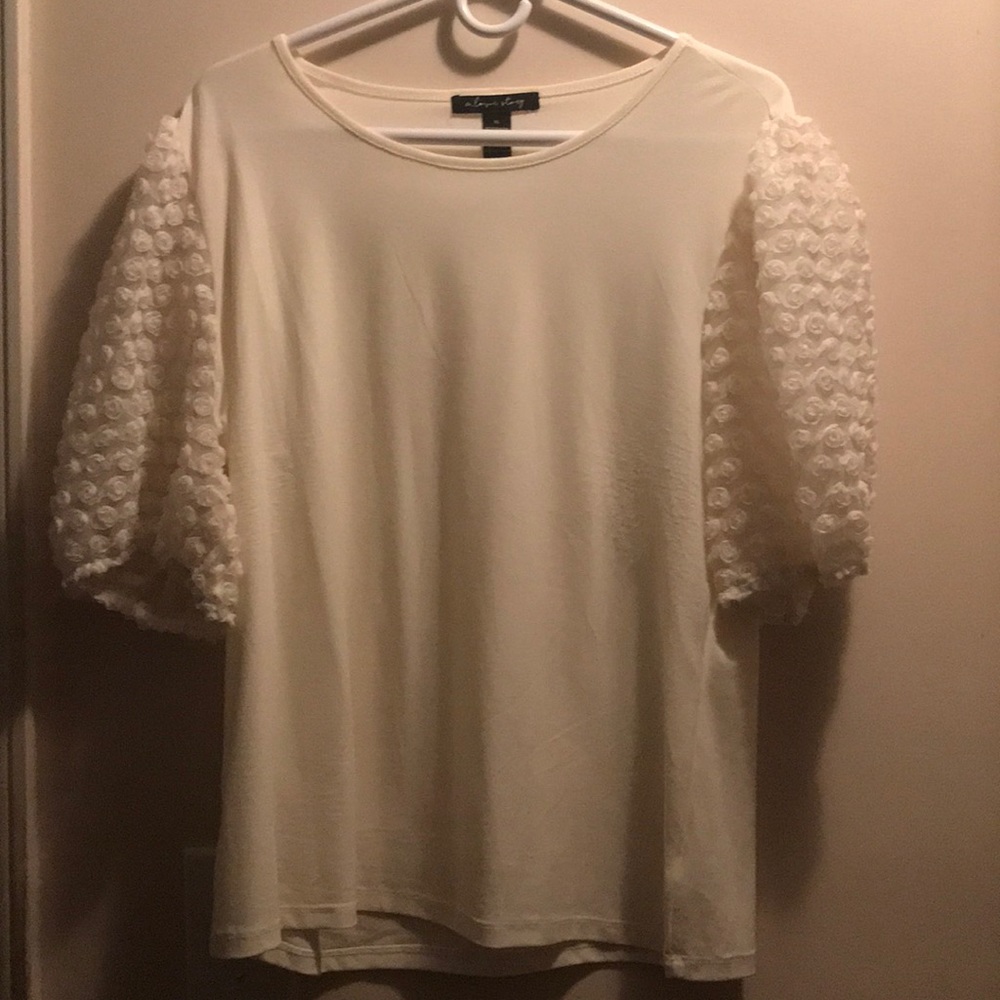 Cream sheer puff sleeve blouse